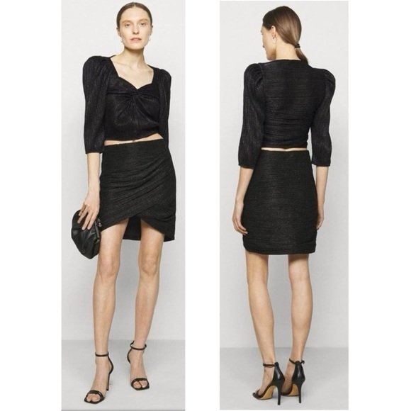 IRO Dollie Twist Front Short Sleeve Metallic Crop Top Blouse Size 10 NEW - Picture 3 of 11